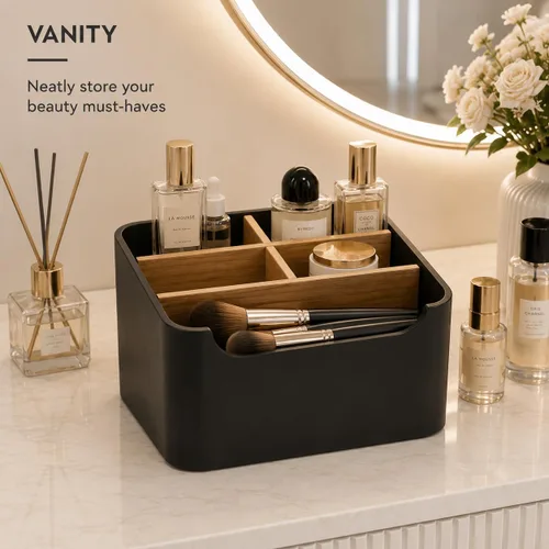 Vista 7 de Organizador de escritorio elegante y soporte para mando a distancia en negro - Mantén tu espacio de trabajo ordenado y organizado, almacenamiento