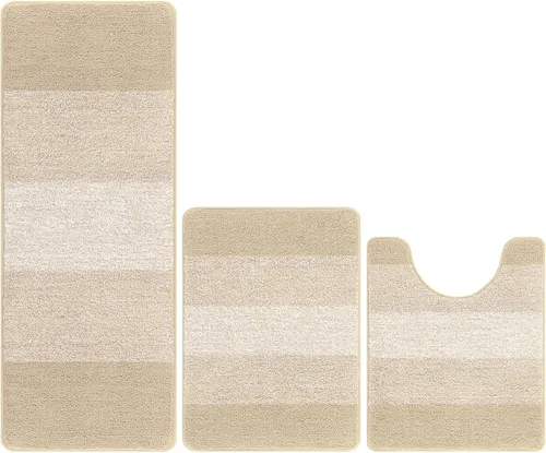 Vista 9 de Pauwer Juego de 3 alfombras de baño antideslizantes y lavables, de microfibra, absorbentes, extra suaves, de secado rápido, tapete de ducha