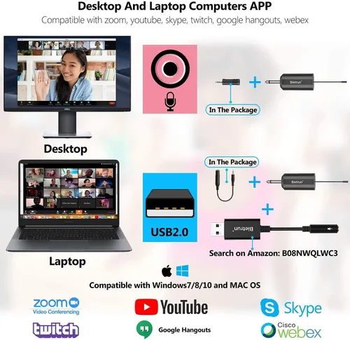 Vista 7 de Bietrun - Sistema de micrófono inalámbrico UHF Lavalier de solapa/micrófono para auriculares/micrófono de soporte, rango de 50.3 metros, transmisor