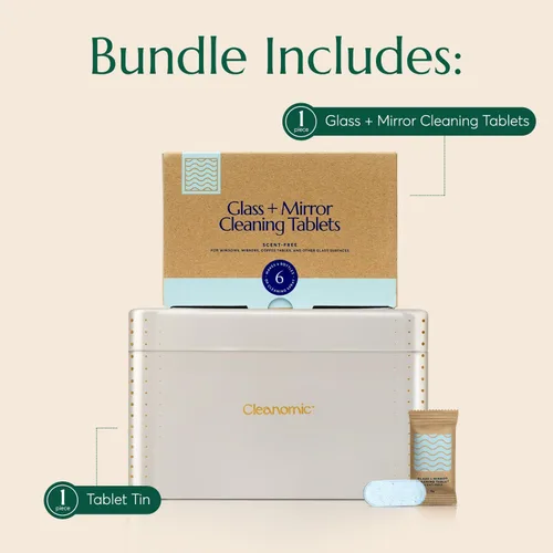 Vista 6 de CLEANOMIC Paquete de tabletas de limpieza de vidrio y espejo y lata para tabletas