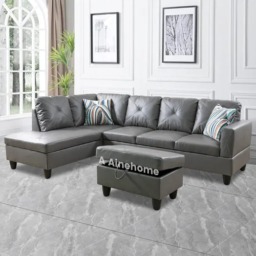 Vista 15 de A Ainehome Sofá seccional de muebles, moderno sofá de cuero en forma de L para sala de estar, apartamento y espacio pequeño