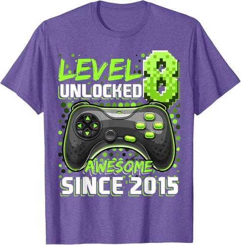 Vista 6 de Level 8 Unlocked Awesome 2015 Video Game 8th Birthday Boy T-Shirt, Negro