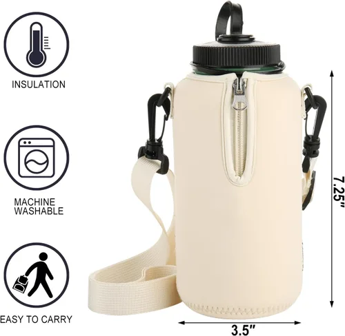 Vista 2 de Beautyflier Funda aislante de neopreno para botella de agua, compatible con botella de agua Nalgene de 32 onzas, con correa de hombro ajustable