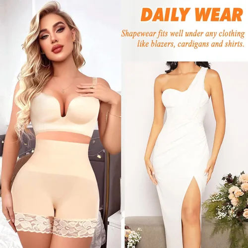 Vista 4 de Pantalones cortos para mujer, cintura alta, adelgazantes, moldeadores de cuerpo, sin costuras, con control de abdomen, pantalones cortos debajo