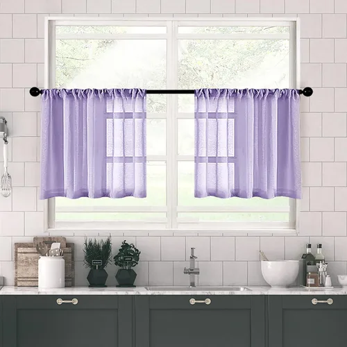 Vista 20 de MRTREES Cortinas transparentes de Aqua Blue, para cocina, de 36 pulgadas de longitud, cortinas transparentes de gasa con filtro de luz, cortinas