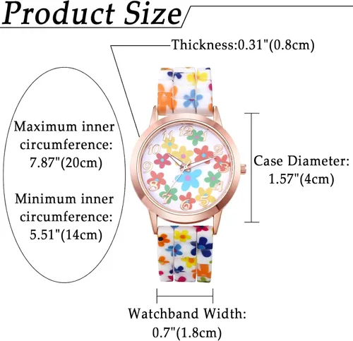 Vista 5 de JewelryWe Women Watches Silicone Band Wristwatch Round Analog Quartz Floral Casual Dress Watch for Ladies for Christmas
