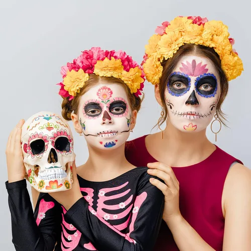 Vista 3 de UCANBE Kit de pintura facial + 10 pinceles de pintura activada por agua, paleta de maquillaje SFX para cosplay, Halloween, kits de pintura facial