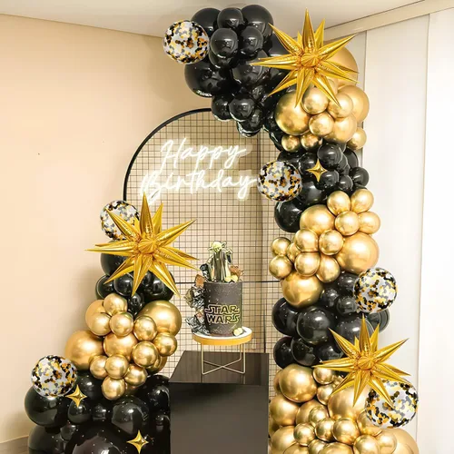 Vista 8 de AivaToba Kit de arco de globos negros y dorados, 126 piezas de decoraciones de fiesta negras y doradas para graduación 2026, aniversario, boda