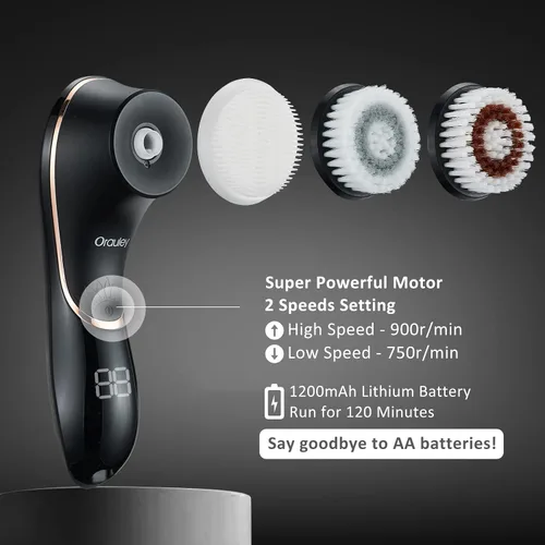 Vista 6 de Cepillo de limpieza facial, limpiador facial eléctrico recargable, IPX-7, limpiador giratorio impermeable para exfoliación, masaje y limpieza