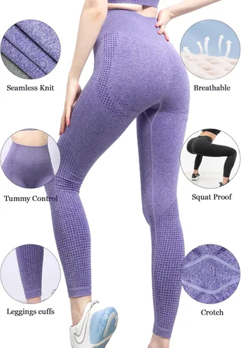 Vista 3 de Leggings de punto sin costuras para mujer, con control de abdomen, atlético, correr, gimnasio, fitness, deporte, yoga, pantalones elásticos