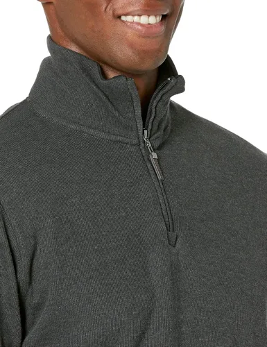 Vista 3 de Tienda Essentials Suéter acanalado francés con cremallera de un cuarto para hombre