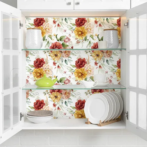 Vista 3 de VaryPaper Papel tapiz floral vintage para despegar y pegar, 17.7 x 78.7 pulgadas, papel tapiz de peonía de acuarela, papel de contacto floral, papel