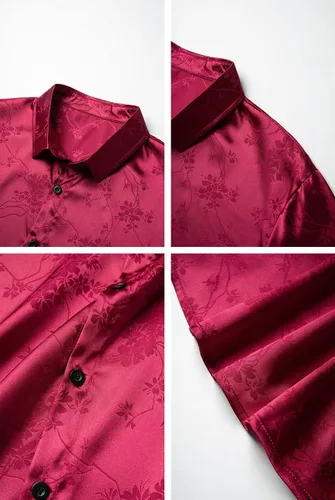 Vista 7 de THWEI Camisas de manga corta con botones y estampado floral de satén para hombre