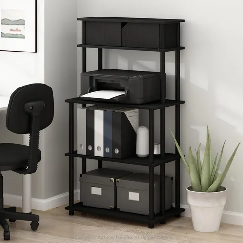 Vista 23 de Furinno Turn-N-Tube - Estantería multipropósito con exhibición y almacenamiento para impresora de 3 niveles, sin herramientas, color pino ámbar