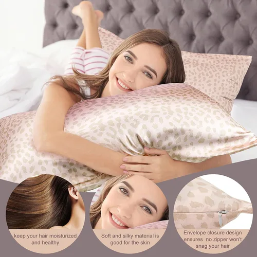 Vista 3 de Tatuo - 2 fundas de almohada de satén de leopardo con cremallera, estándar de 20 x 26 pulgadas