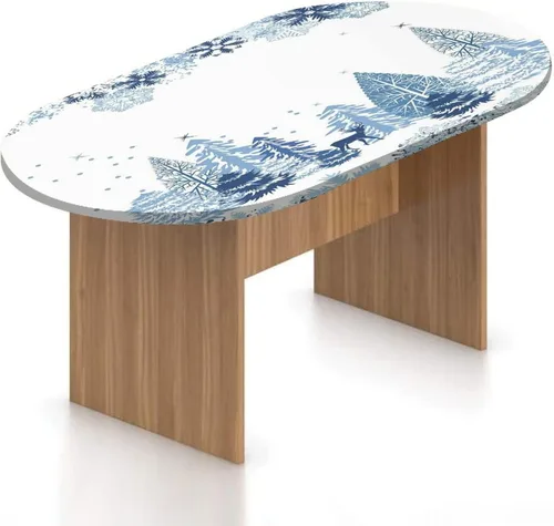 Vista 17 de Mantel ovalado ajustable de madera de poliéster elástico, tablones de pared de madera dura de teca estilo cabaña, mantel ajustable con estampado