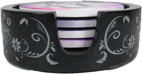 Vista 9 de Ebros Gift Romántico juego de posavasos de unicornio sagrado índigo con 4 posavasos de cerámica y diseño floral redondo con diseño de desplazamiento
