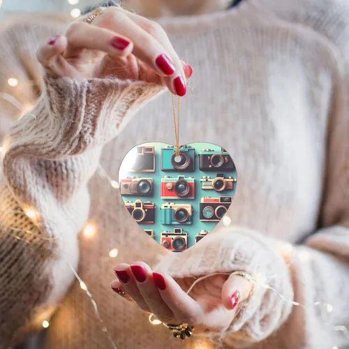 Vista 5 de Retro Cool Camera Collection Print Christmas Ornament 2025, Acrylic Santa Pendant Ornaments for Christmas Tree Decorative Baubles