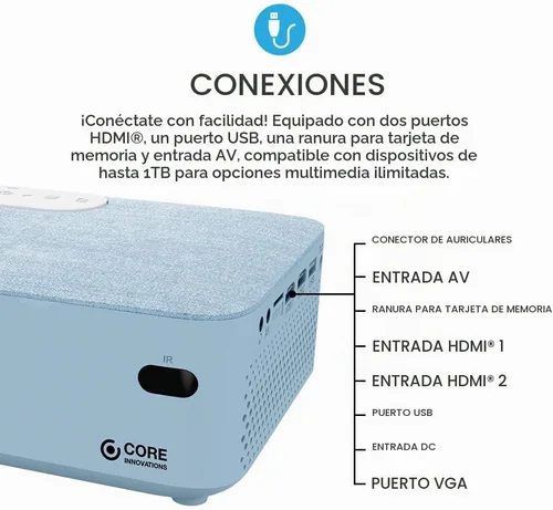 Vista 2 de Paquete de cine en casa con proyector, pantalla de 120 pulgadas y dos mini altavoces instantáneos inalámbricos Bluetooth de conducción ósea, azul