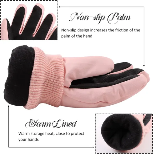 Vista 4 de JANGANNSA Guantes de esquí de invierno para niños y niñas, guantes de nieve para clima frío, guantes de esquí y snowboard impermeables con forro