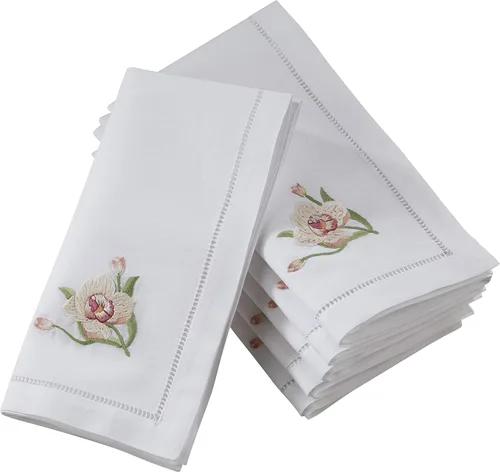 Vista 51 de Juego de 6 servilletas bordadas de magnolia hechas a mano con borde cosido