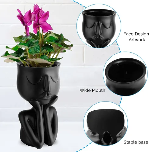 Vista 5 de Maceta de resina con forma de persona, maceta de 6 pulgadas, pequeños jarrones de flores con forma de humano, macetas para suculentas, decoración