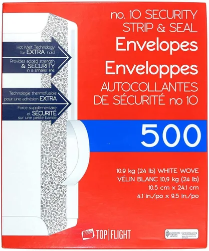 Vista 6 de Top Flight PSTF10NWT #10 Sobres, tira y sella, papel blanco teñido de seguridad, 24 libras, 500