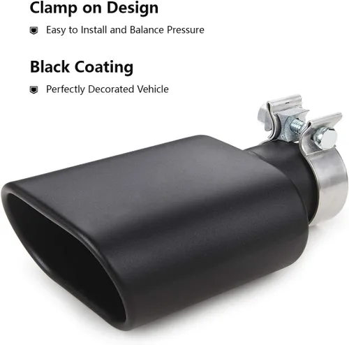 Vista 3 de A-KARCK Punta de Escape Cuadrada con Entrada de 2.25", Tubo de Escape Rectangular con Revestimiento Negro 3" x 5.5" Salida, 9.5" de Largo, Diseño