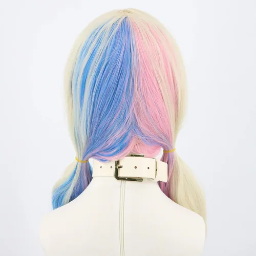 Vista 2 de Topcosplay Peluca rizada para mujer, disfraz de Halloween, cosplay, peluca rubia mezclada, azul, rosa, degradado