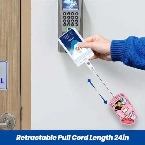 Vista 5 de 2Pcs Funny Cat Nurse Badge Reel Anti Depressants, Cute Pink Retractable ID Card Badge Holder with Alligator Clip, Name Tag Medical Badge Buddy for