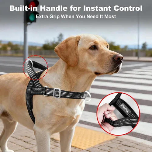 Vista 3 de Arnés sin tirones para perro con asa, ajustable, de malla suave, acolchado, reflectante, arnés para caminar con clip frontal para perros pequeños