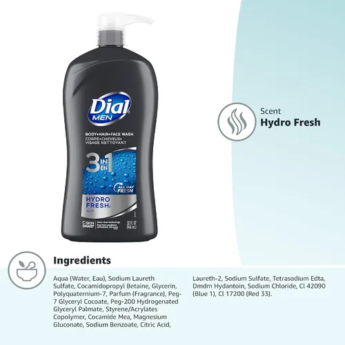 Vista 13 de Dial Men 3en1 para cuerpo, cabello y cara, Hydro Fresh, 32 fl oz (Paquete de 2)