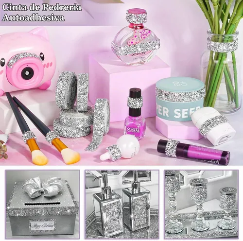 Vista 5 de Rollos de cintas autoadhesivas del Rhinestone de la resina, tiras de plata del Rhinestone de Diamond Crystal Rhinestone Ribbon Roll Stickers