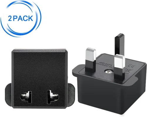 Vista 2 de (Negro-2 piezas) US/EU a UK Enchufes Adaptador de enchufe UE a Reino Unido Enchufes convertidor de corriente Enchufes de 2 pines Enchufe de EE.UU. a