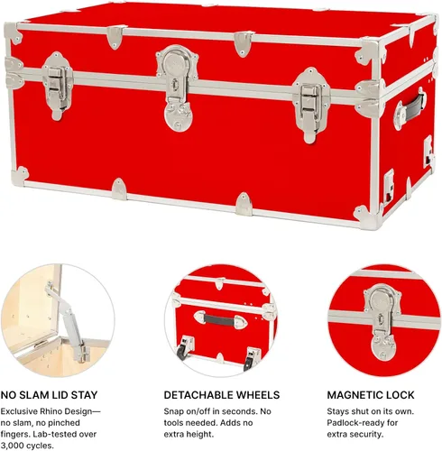 Vista 4 de Rhino Trunk & Case Maletero grande con ruedas extraíbles y bandeja de madera dura, camarero de campamento de verano, baúl universitario, baúl