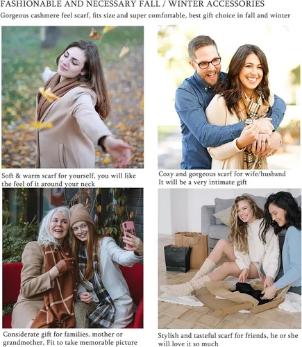 Vista 5 de Bufanda para hombre y mujer, bufanda de cuello de cachemira, bufanda de invierno a cuadros, bufanda de otoño más suave, clásica, cálida