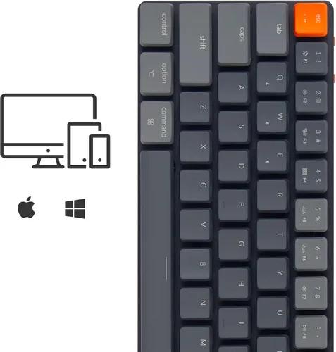 Vista 3 de Keychron K7 - Teclado mecánico ultra delgado con 65% de diseño 68 teclas inalámbrico Bluetoothcon cable, intercambiable en caliente con interruptor