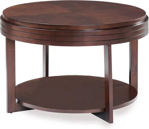 Vista 9 de Leick Home 10109-CH Mesa de centro ovalada pequeña con estante, color cereza chocolate Nuez pacana