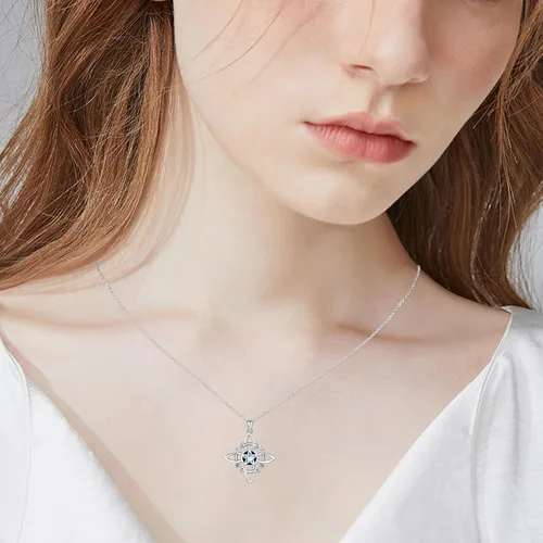 Vista 5 de Collar de nudo celta, collar de nudo de brujas, collar de plata de ley 925, collar con dije de bruja celta, joyería celta de buena suerte, joyería