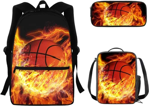 Vista 47 de FOR U DESIGNS Fuego baloncesto impreso niños escuela mochilas viaje mochila libro bolsa