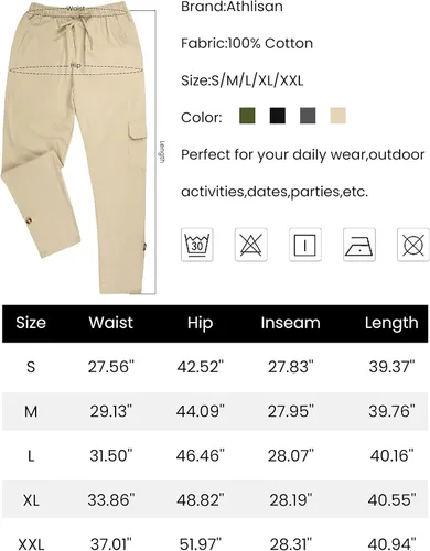 Vista 7 de Athlisan Pantalones cargo para mujer estilo casual cintura elástica pantalones de senderismo con bolsillos