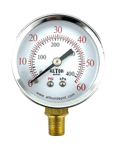Vista 15 de Medidor de presión de aire de 1-1/2" con montaje inferior en el lado, rosca NPT de 1/8", esfera de 1-1/2" - 0 a 160 PSI