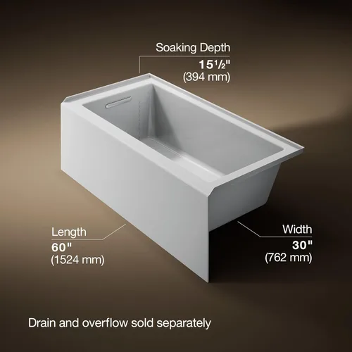 Vista 3 de Kohler 1956-LA-95 Underscore 60" x 30" baño alcobólico, drenaje izquierdo, gris hielo