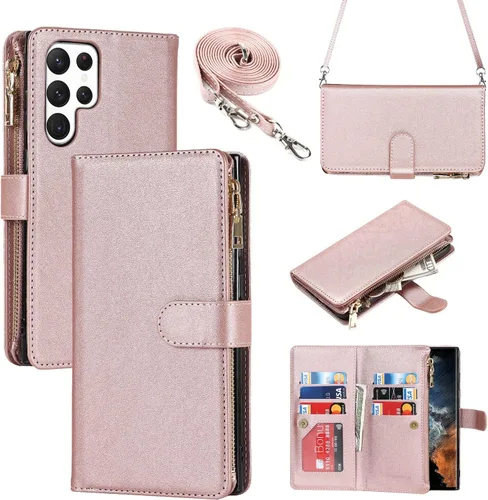 Vista 16 de iCoverCase para Samsung Galaxy S22 - Funda tipo cartera con soporte y bolsillos para tarjetas, funda de piel sintética con cierre magnético
