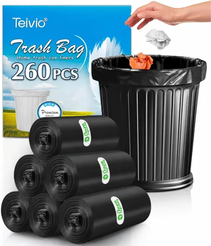 Vista 10 de Teivio Bolsas de basura negras medianas de 10 galones, 56 unidades, bolsas Se adapta a cestas de basura de plástico de 30 a 35 litros, 6, 7, 8, 9