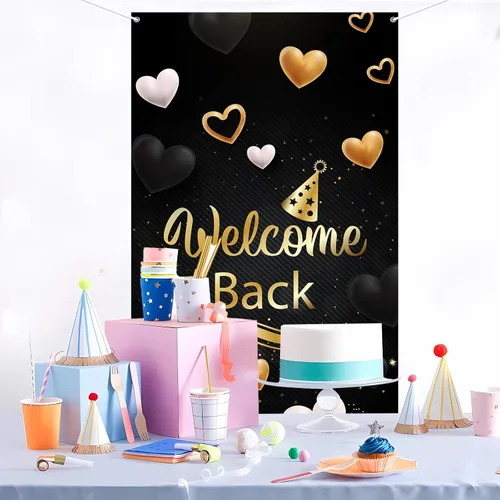 Vista 5 de Cartel de bienvenida para puerta, decoración de cubierta de puerta de fiesta de regreso a casa, fiesta de jubilación, fondo de fondo para cabina