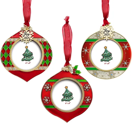 Vista 11 de GUOER Juego de 3 piezas de adornos de marcos de fotos de copo de nieve para árbol de Navidad, regalo conmemorativo navideño, decoración del hogar