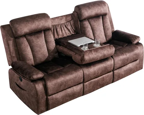 Vista 8 de GUEAPY Sofá reclinable con calor y masaje, sofá reclinable con mesa abatible, sofá reclinable de 3 plazas para sala de estar, asientos de cine