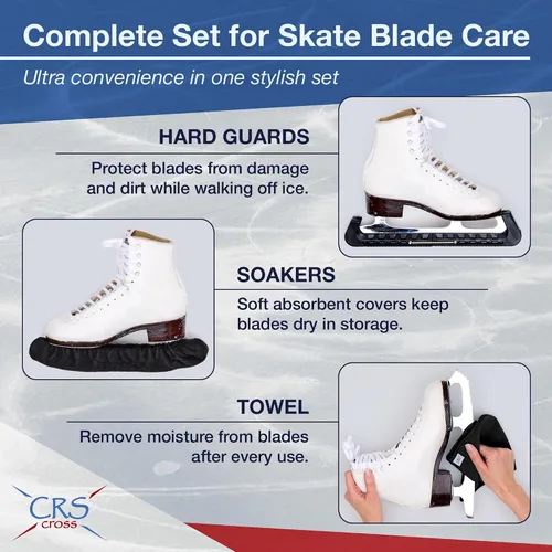 Vista 2 de CRS Cross - Juego de regalo de protectores de patines sobre hielo, guardas de tela y toallas, cubiertas suaves para cuchillas de patinaje artístico