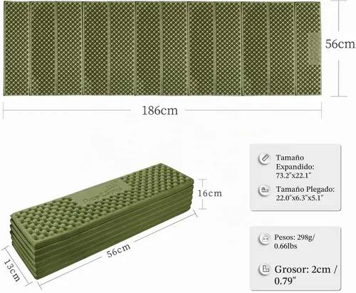 Vista 2 de AceCamp Colchoneta de dormir portátil de espuma, acordeón de longitud completa para acampar y senderismo, ligera, suave y compacta cojín para saco
